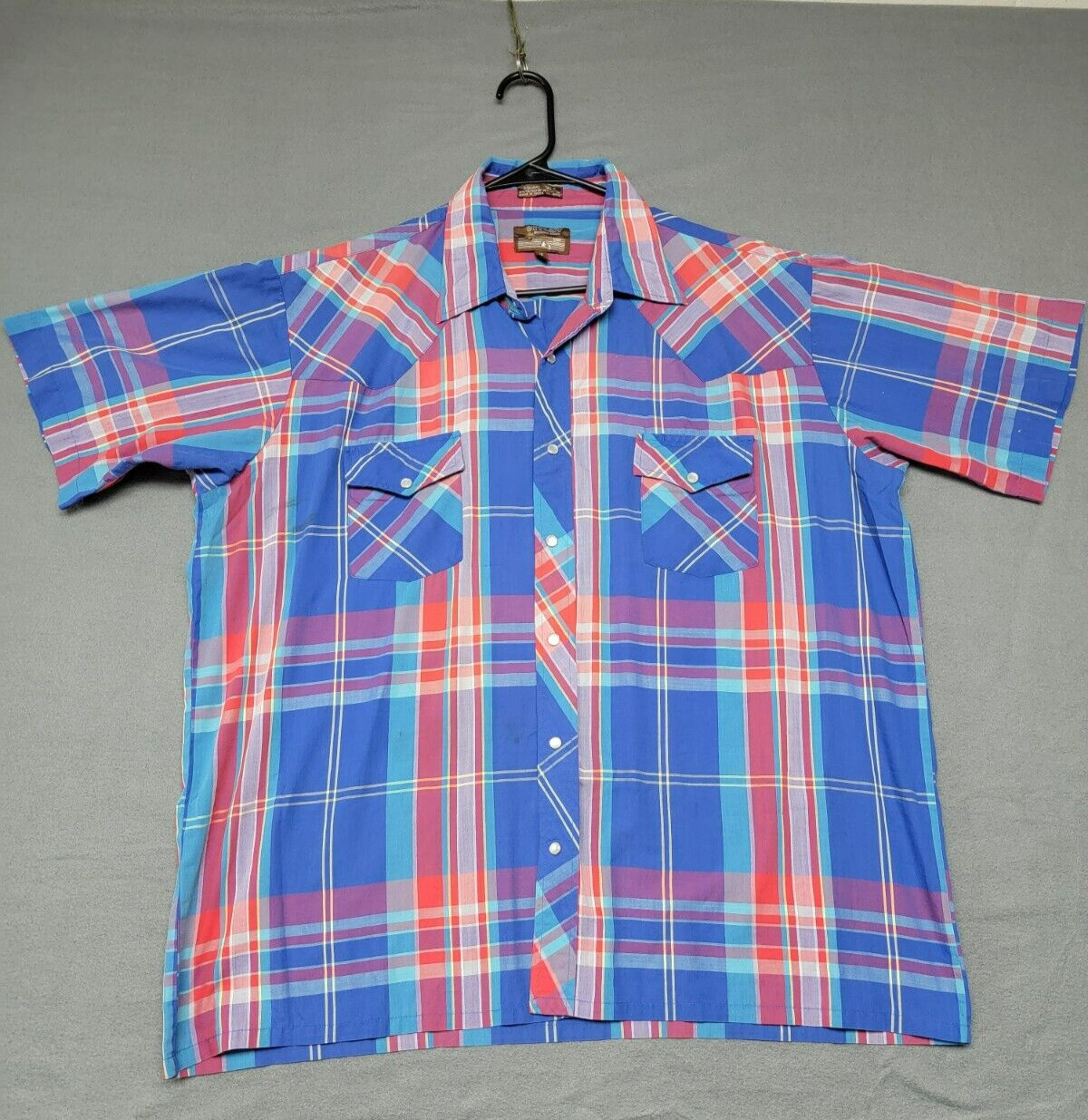 OUTLAW Western Wear Men’s 1X BIG Pearl Snap Short Sleeve Plaid Lightweight Shirt