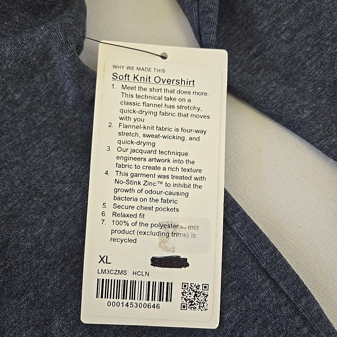 NWT Lululemon Soft Knit Overshirt Men’s XL Navy Gray Snap Button Shirt LM3CZMS