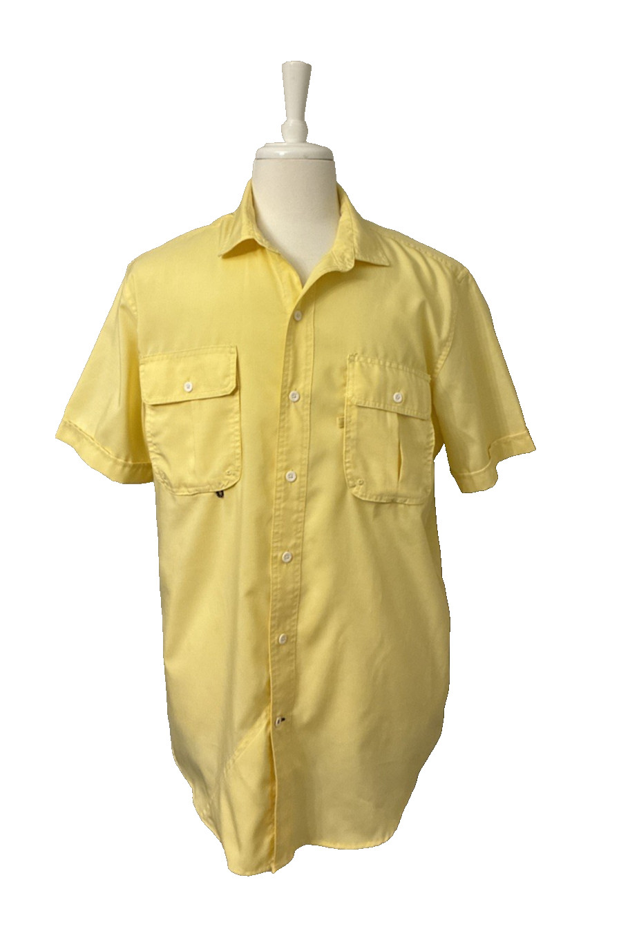 IZOD Saltwater Performance Men’s Yellow Short Sleeve Vented Back Button Shirt L