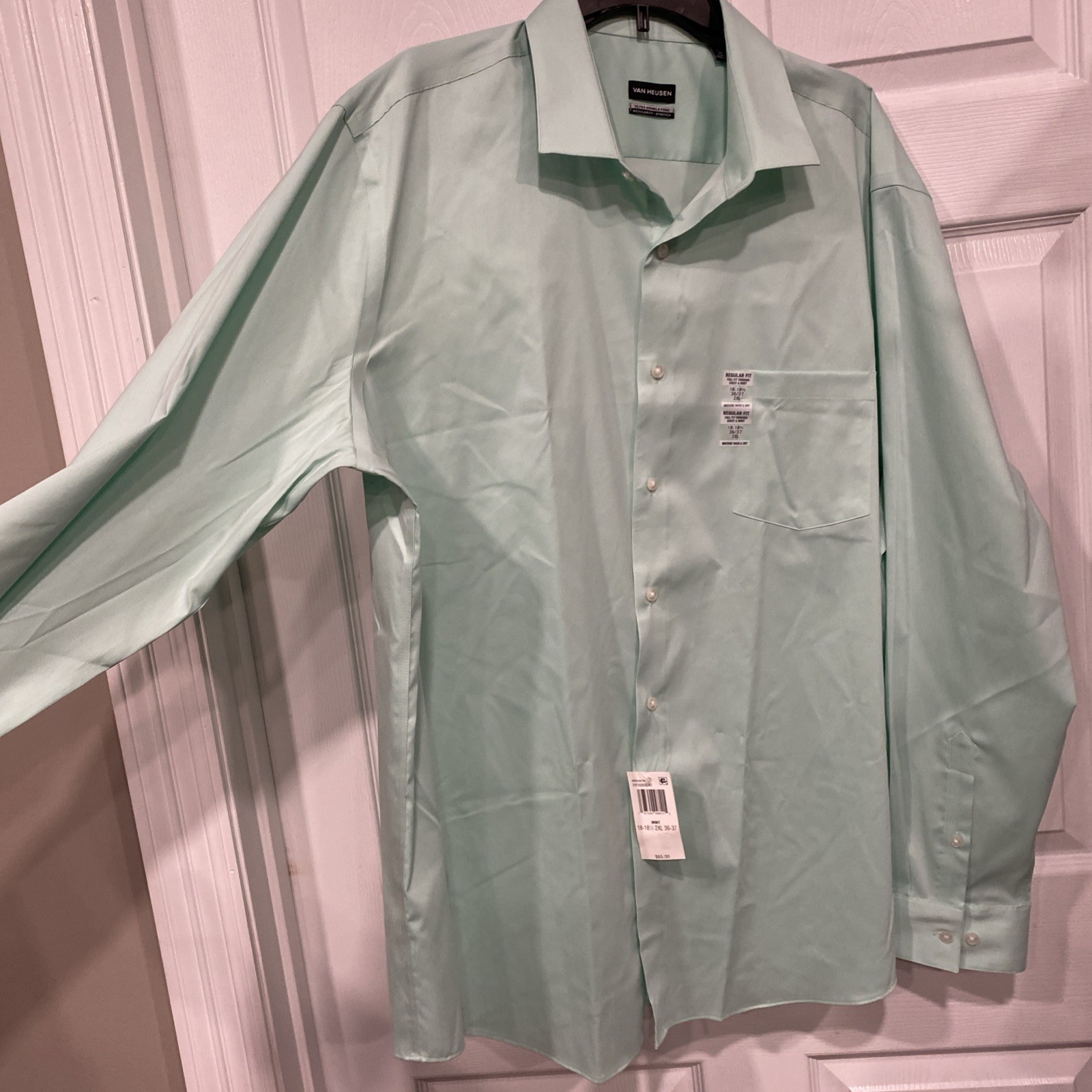 Men’s 2XL 18-18 1/2 shirt-36-37 Long sleeves -mint Green-Van Heusen NWT