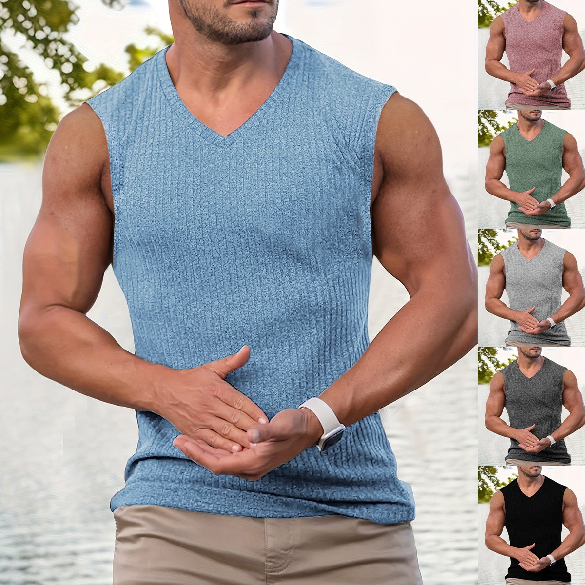 Fitness sports casual slim fit tank top men’s sleeveless wide shoulder tank top