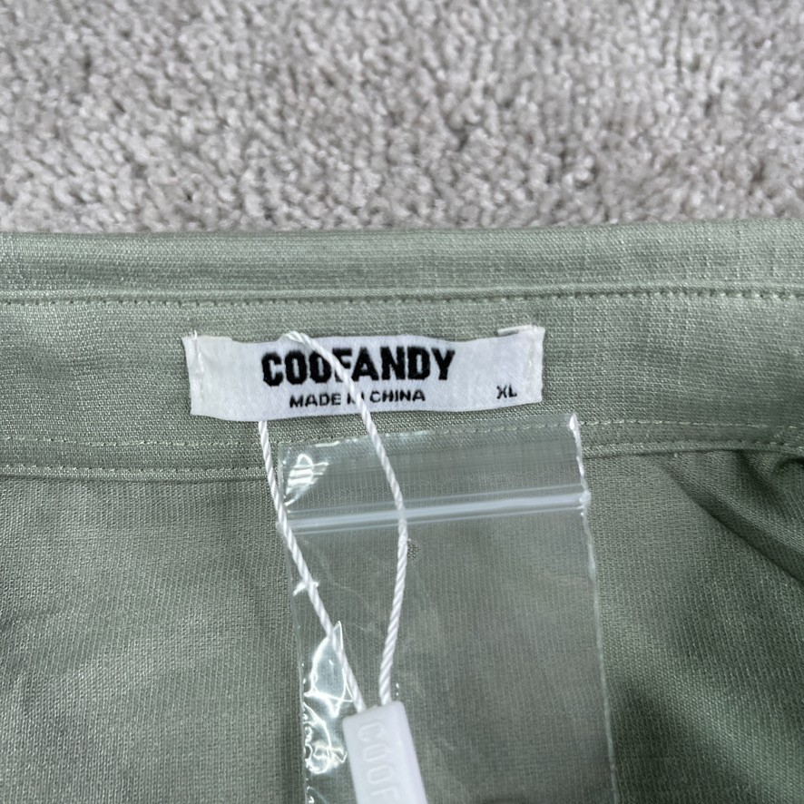 NEW Coofandy Mens Shirt XL Green Guayabera Cuban Rayon Blend NWT