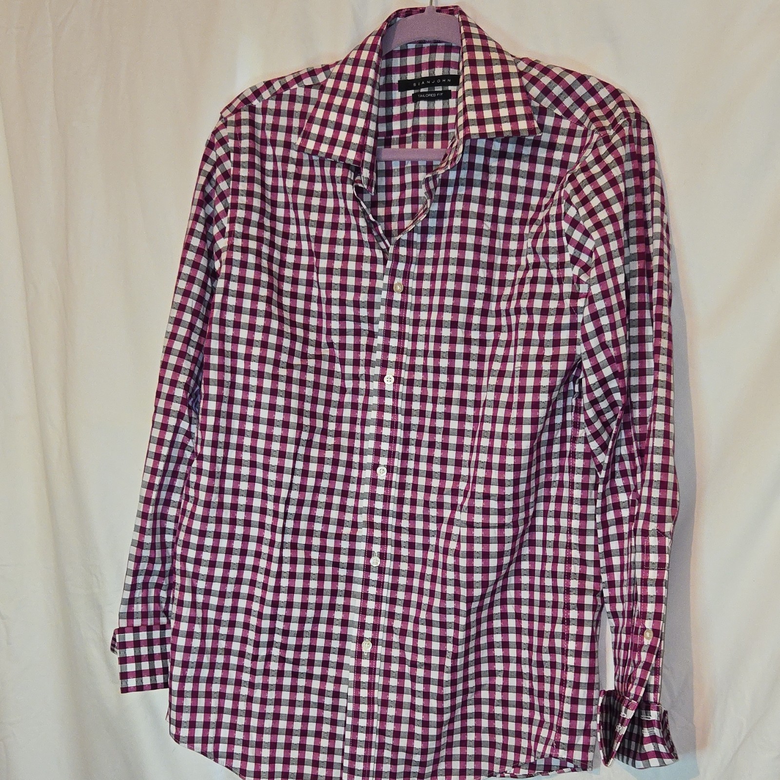Sean John Tailored Fit 15 neck Pink/White/black Check Cotton Long Sleeve Shirt