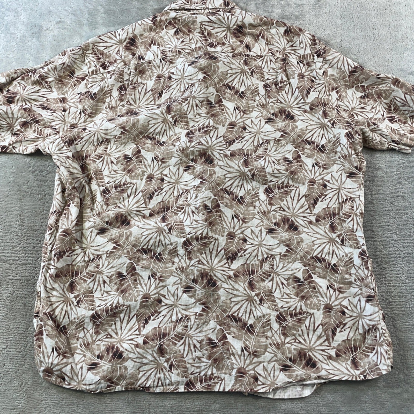 Peter Millar Crown Crafted Linen Shirt Mens XL Brown Tropical Palm Summer Button