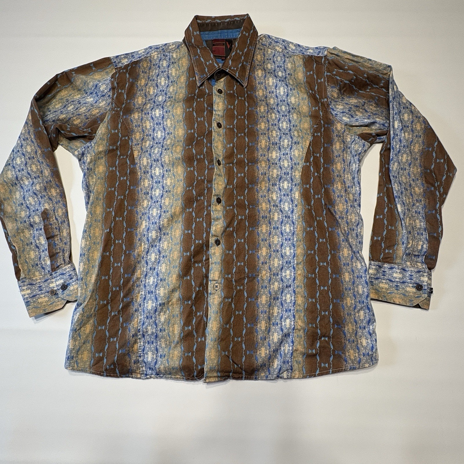 Vassari Los Angeles Men’s 4XL Shirt – Blue/Brown Boho Stripe