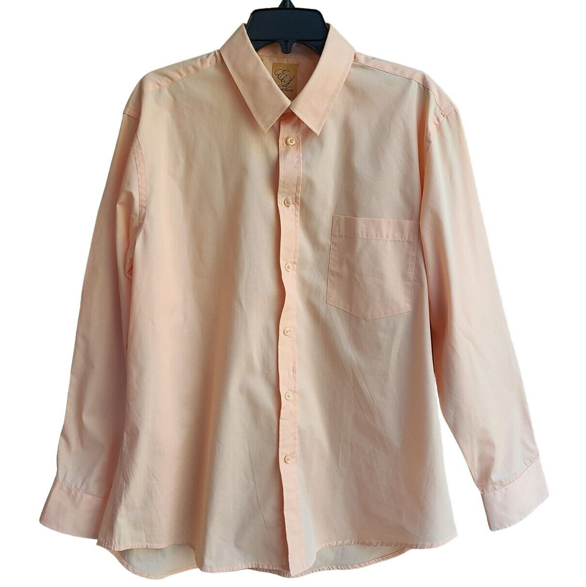 English Laundry Mens Dress Shirt Button Front Long Sleeves Slim Fit Peach Size L