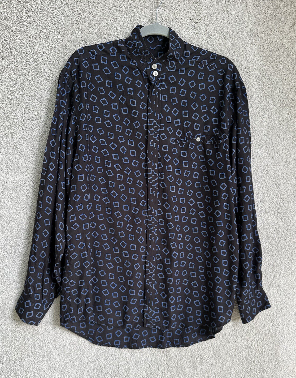 Bernini of Beverly Hills Button Down Shirt Men’s Small Black Blue Long Sleeve