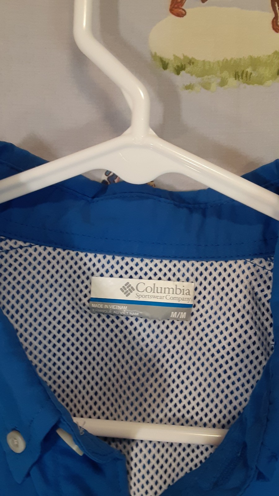 🎣 Columbia PFG Omni-Shade Mens Sz Medium Blue Button Up Fishing Shirt Vented