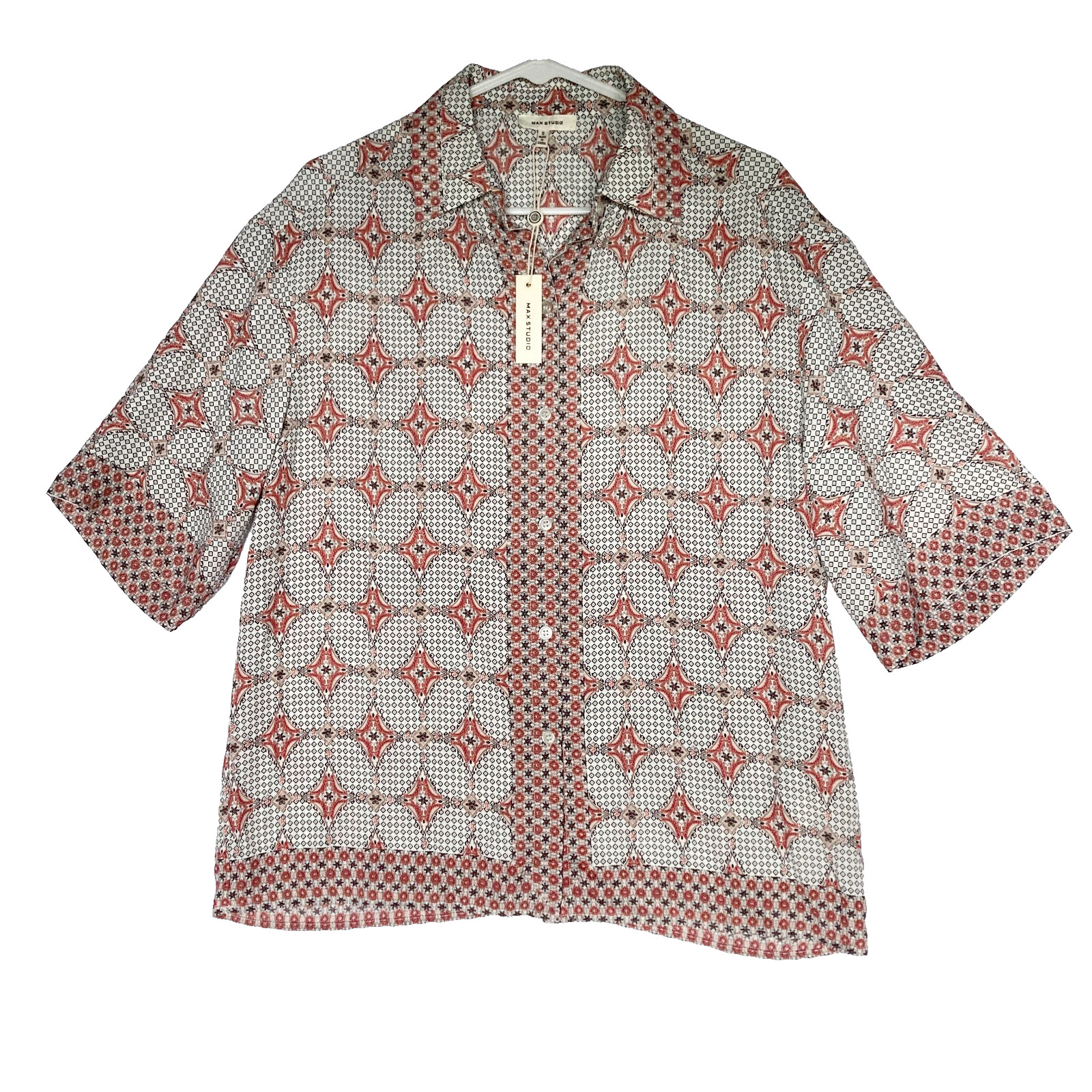 Max Studio Japanese Mod Rockabilly Bowling Button Retro Dad Shirt Mens S $98 NWT