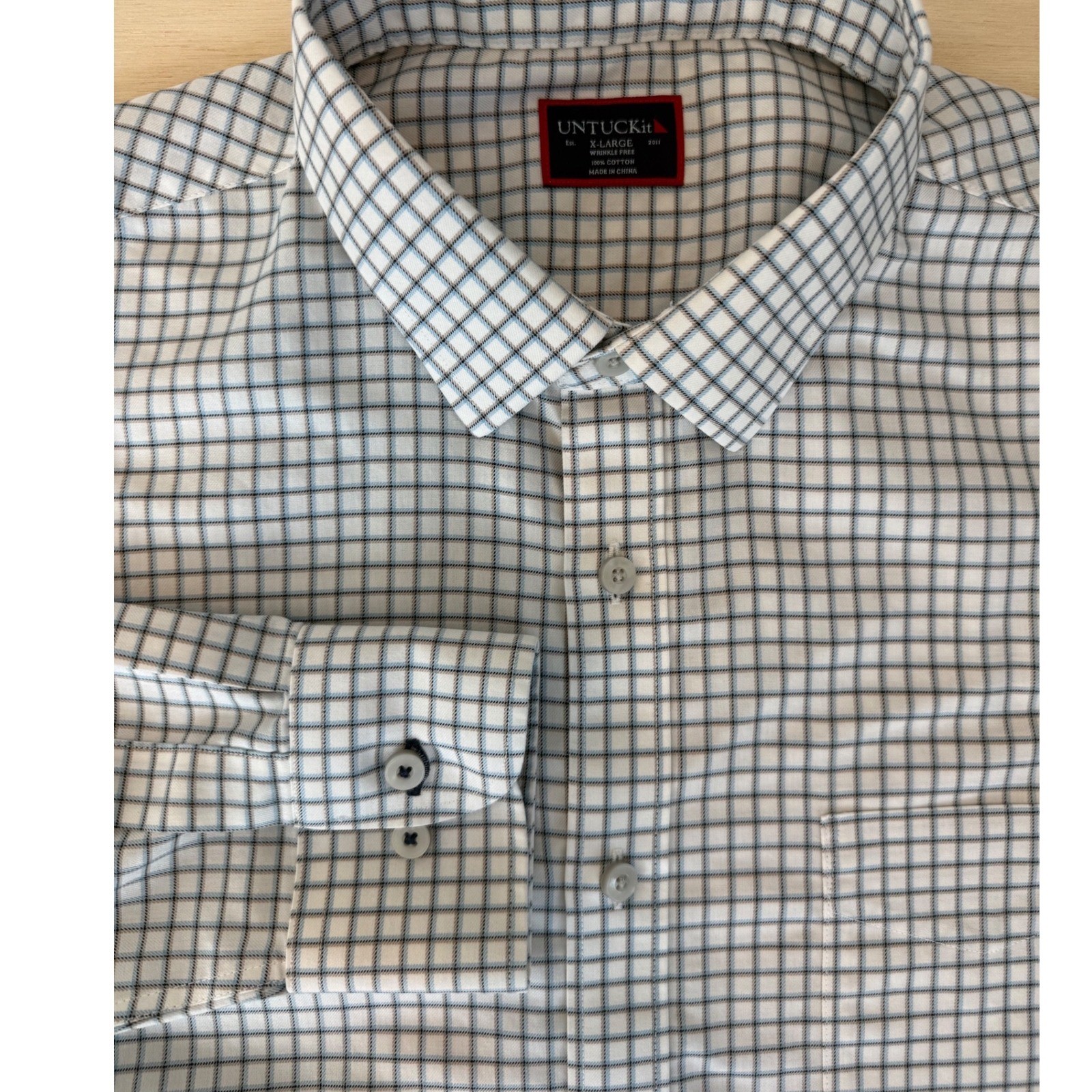 UNTUCKit Stoutridge-WF Mens XL Wrinkle Free Cotton Plaid Button Down Shirt White