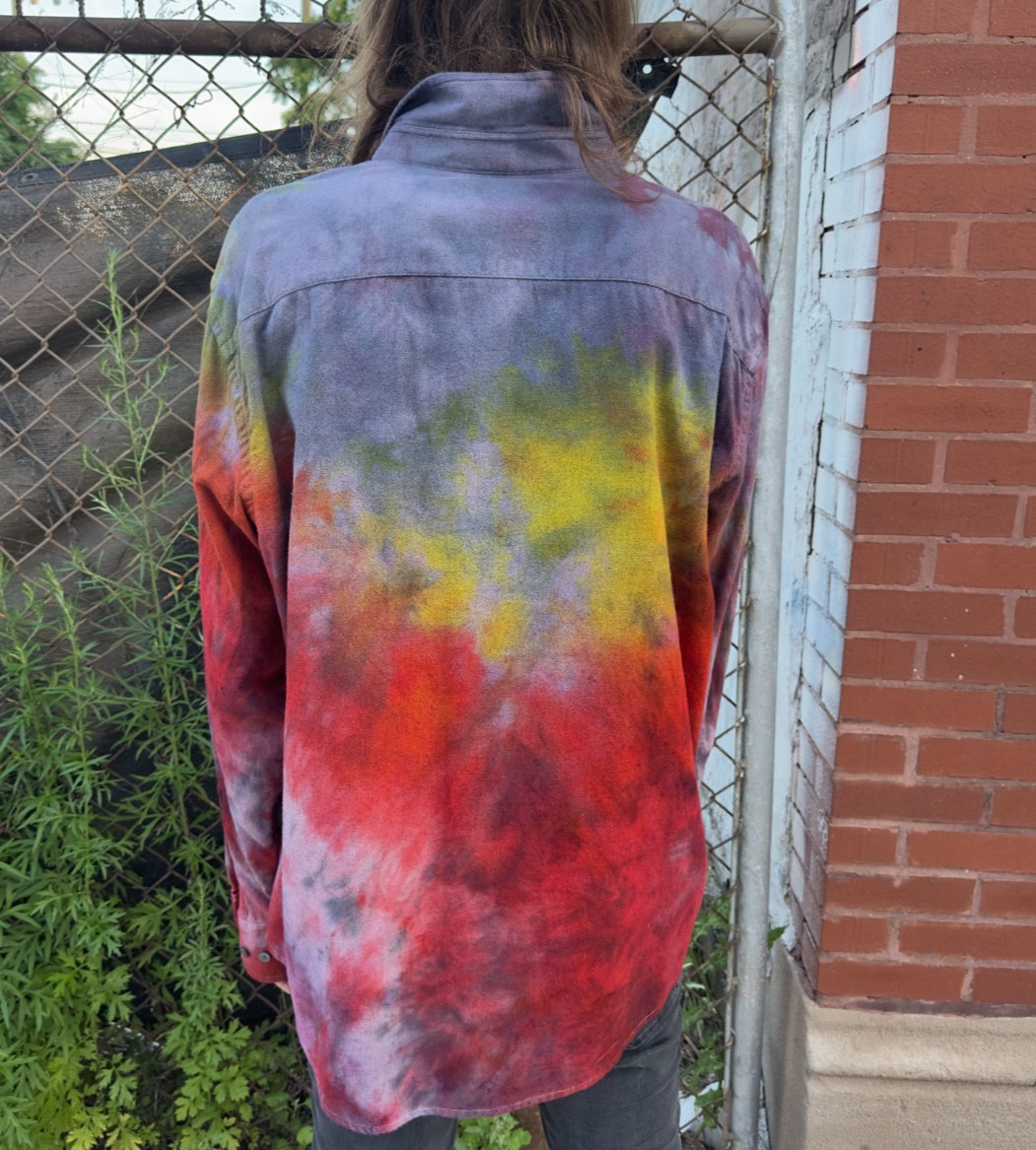 Tie Dye Women’s XXXL cotton Ember Rainbow Shirt long sleeve soft button up top