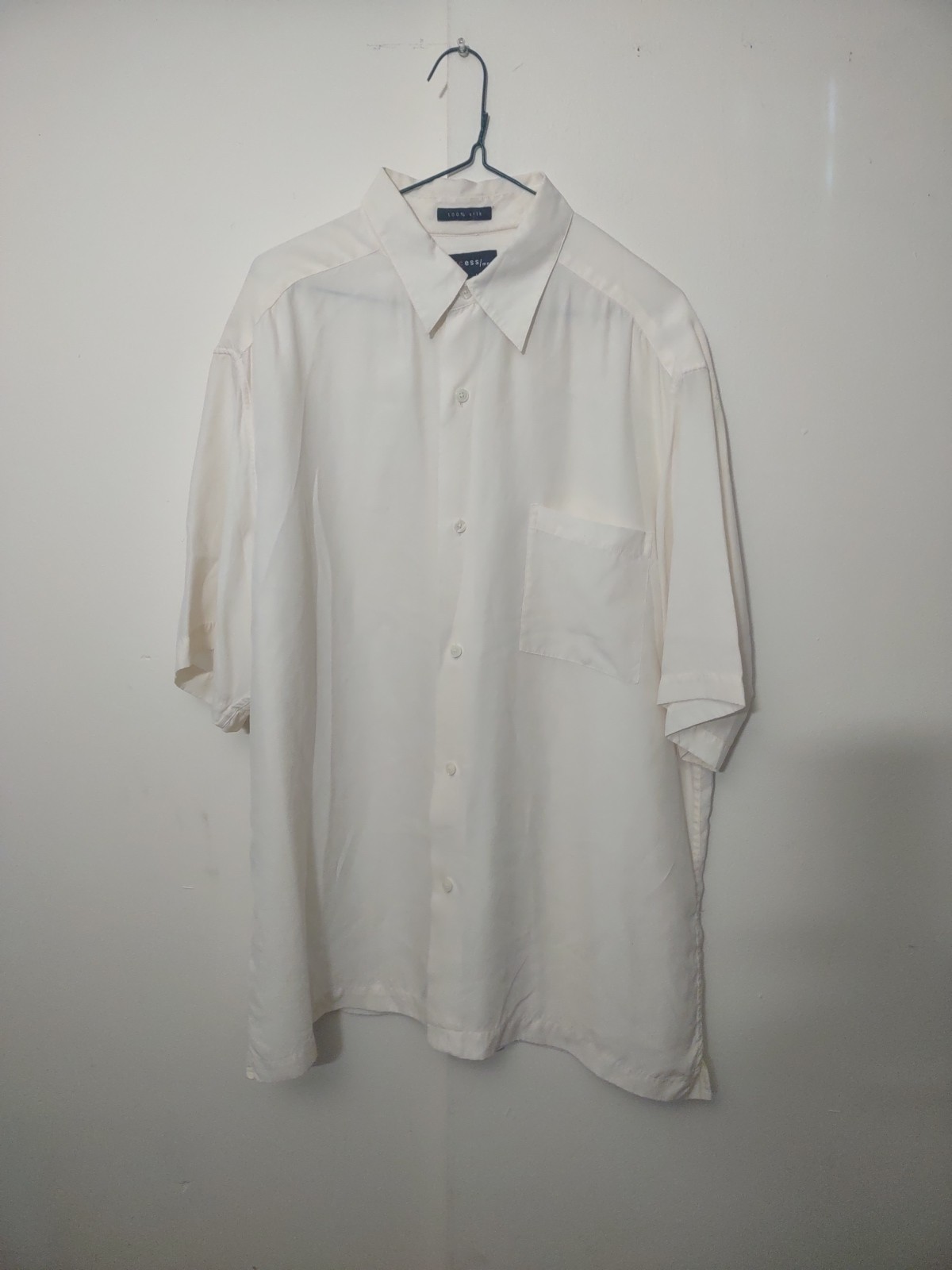 Axcess Mens 100% silk Button Down Shirt Ivory Beach wedding Business Classic