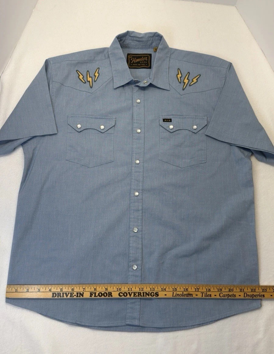 NWOT Howler Brothers Crosscut Deluxe Snap Volts Shirt Sz M Blue Chambray Western
