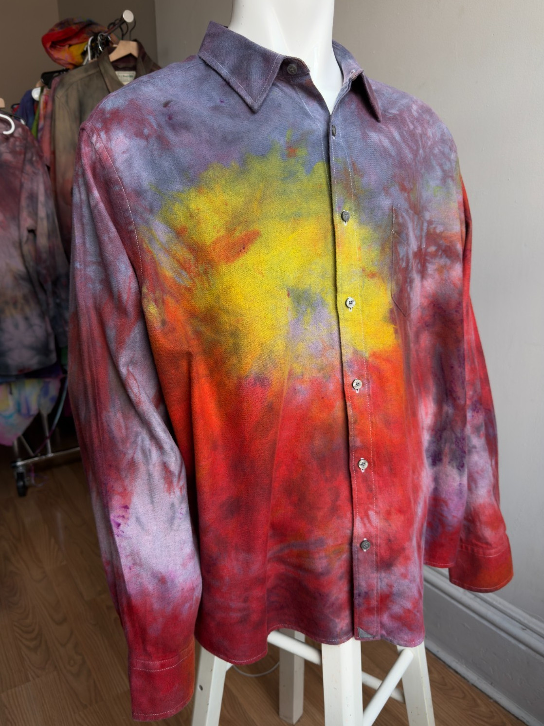 Tie Dye Women’s XXXL cotton Ember Rainbow Shirt long sleeve soft button up top