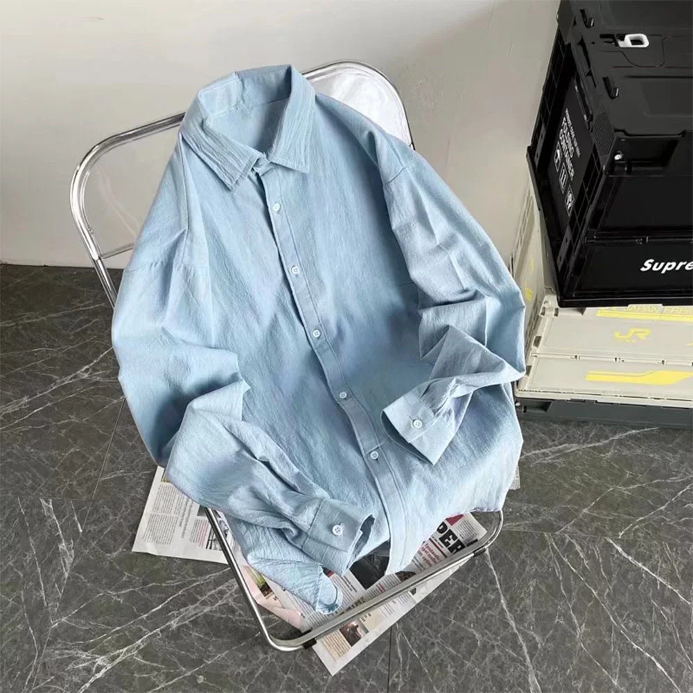 Men’s Loose Cotton Linen Shirt Casual Breathable Summer Baggy Button-Up