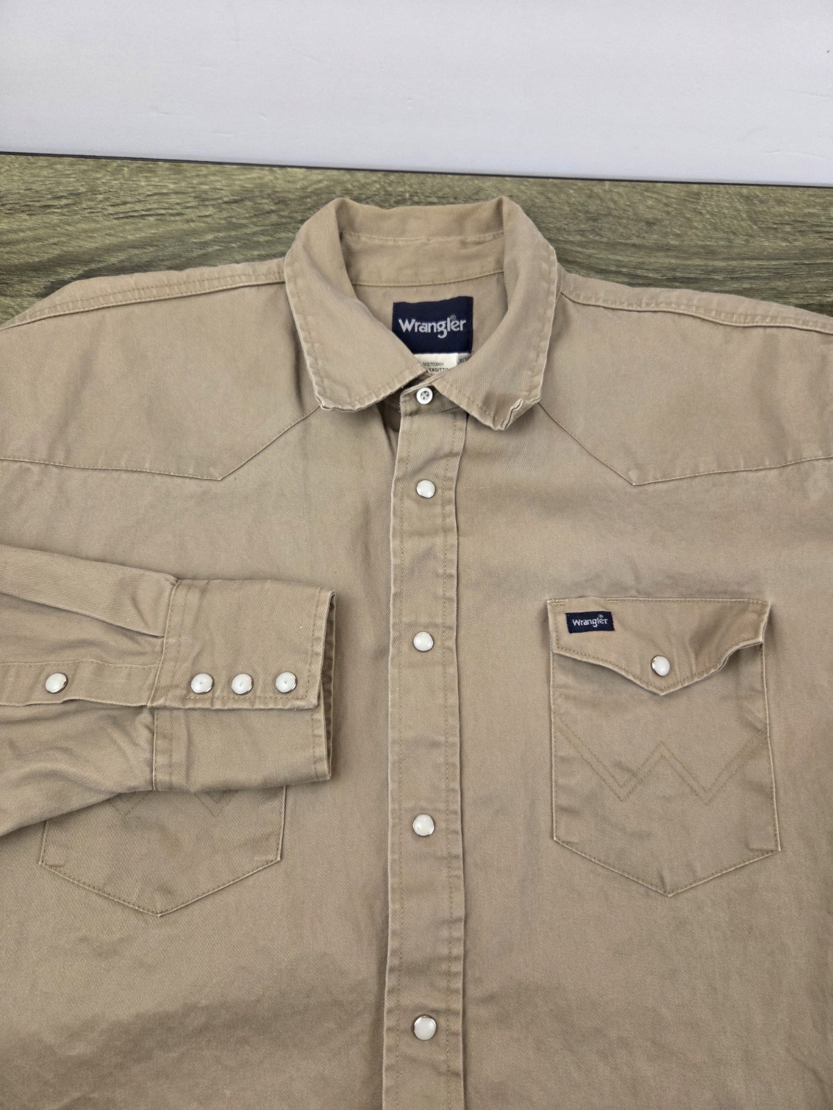 Wrangler Canvas Pearl Snap Shirt Men’s 2XL Brown Long Sleeve Work Outdoors