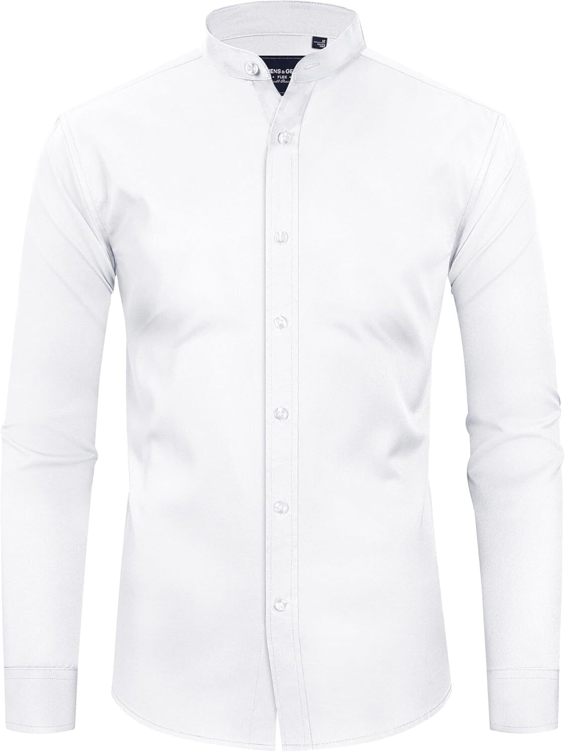 Men’s Banded Collar Dress Shirts Wrinkle Free Mandarin Collar Button Down Shirt