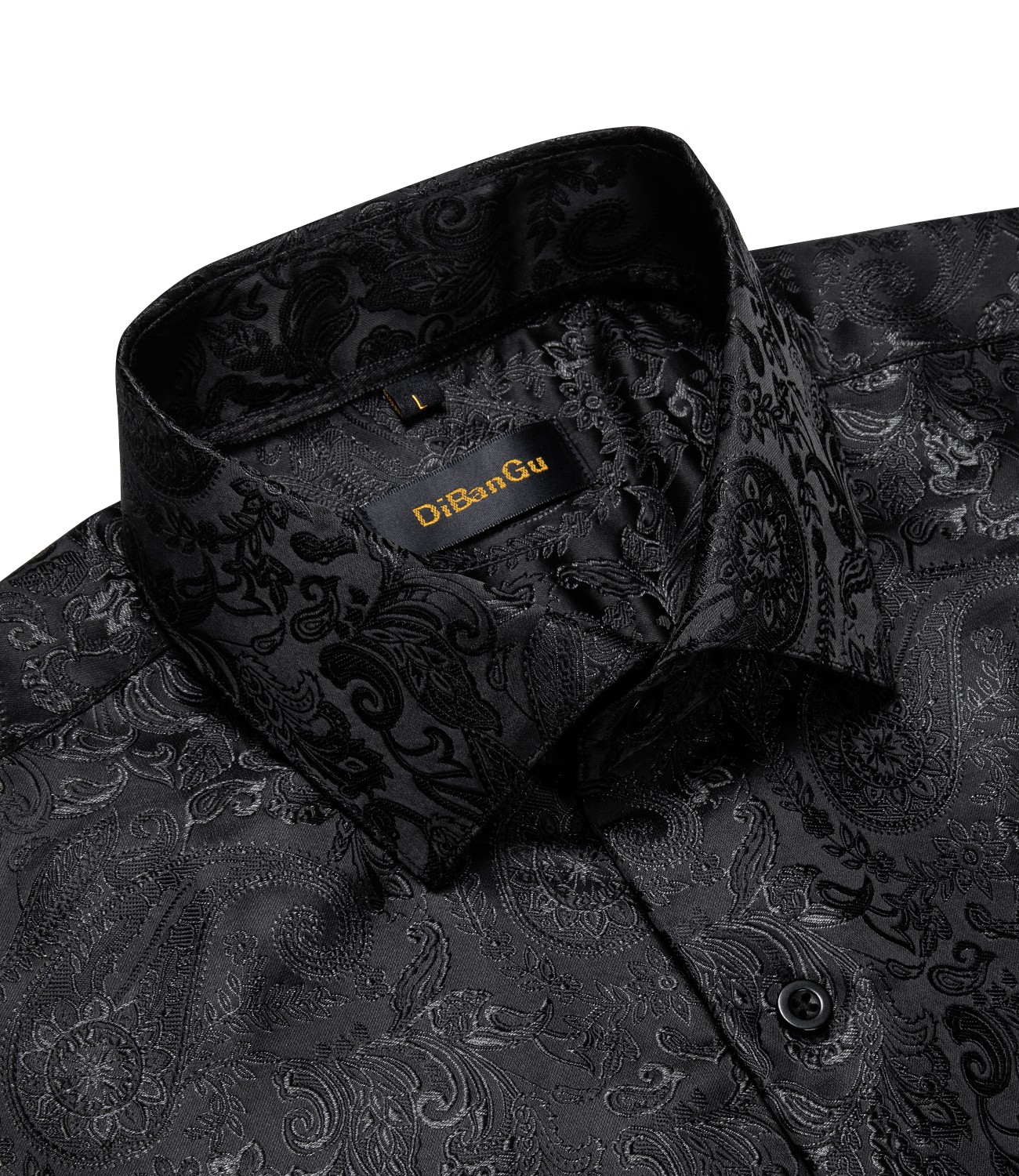 Mens Shirt Long Sleeve Black Paisley Luxury Button Regular Fit Shirts Formal
