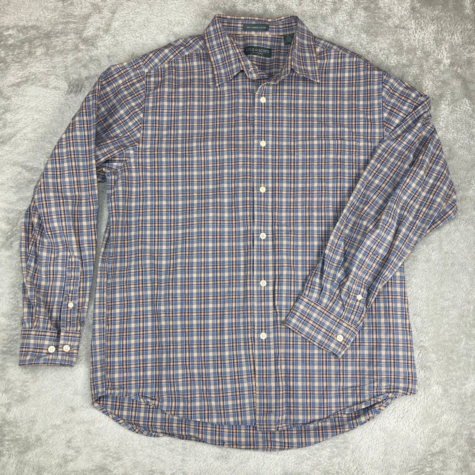Lyle & Scott Scotland Men’s Plaid Button Down Shirt Size L 100% Combed Cotton