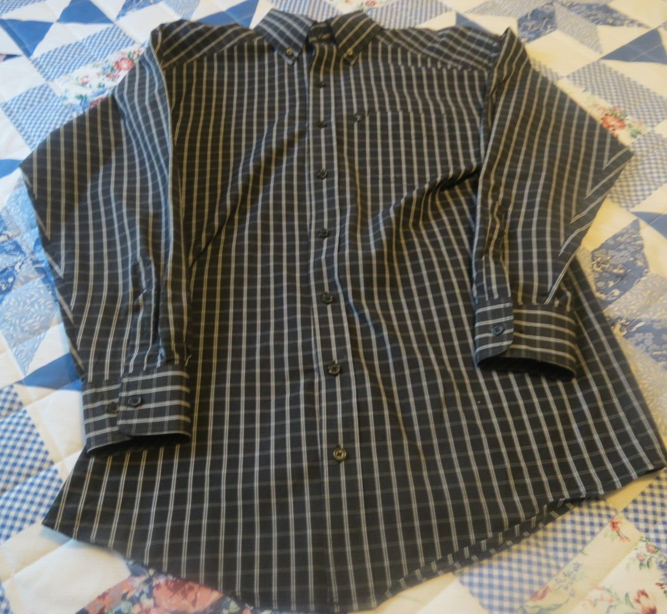 Panhandle Slim Tuf Cooper Western Button Down Flip Cuff Black Check Shirt S