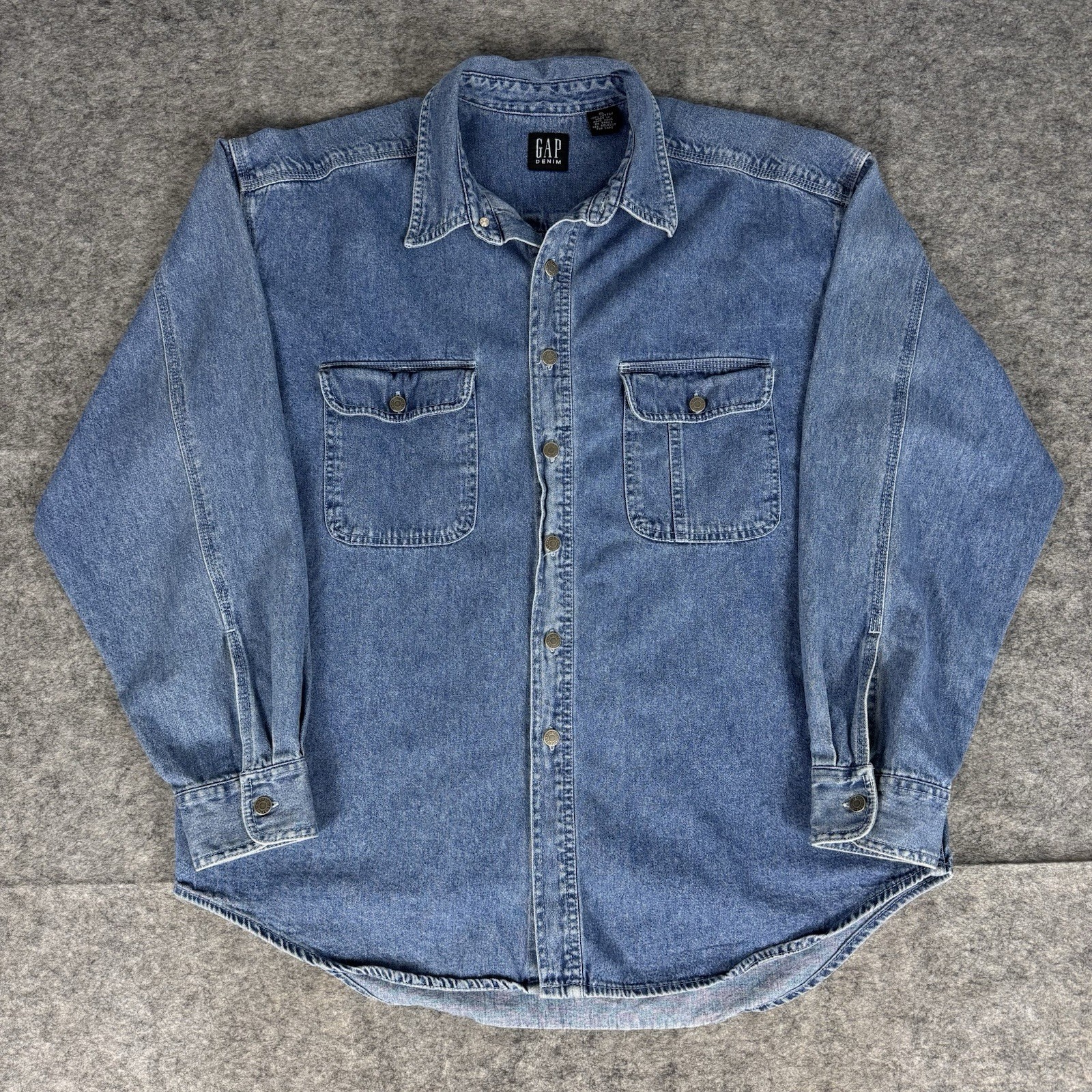 Vintage GAP Denim Button Up Shirt Men’s XL Blue Faded Metal Buttons Western 90s