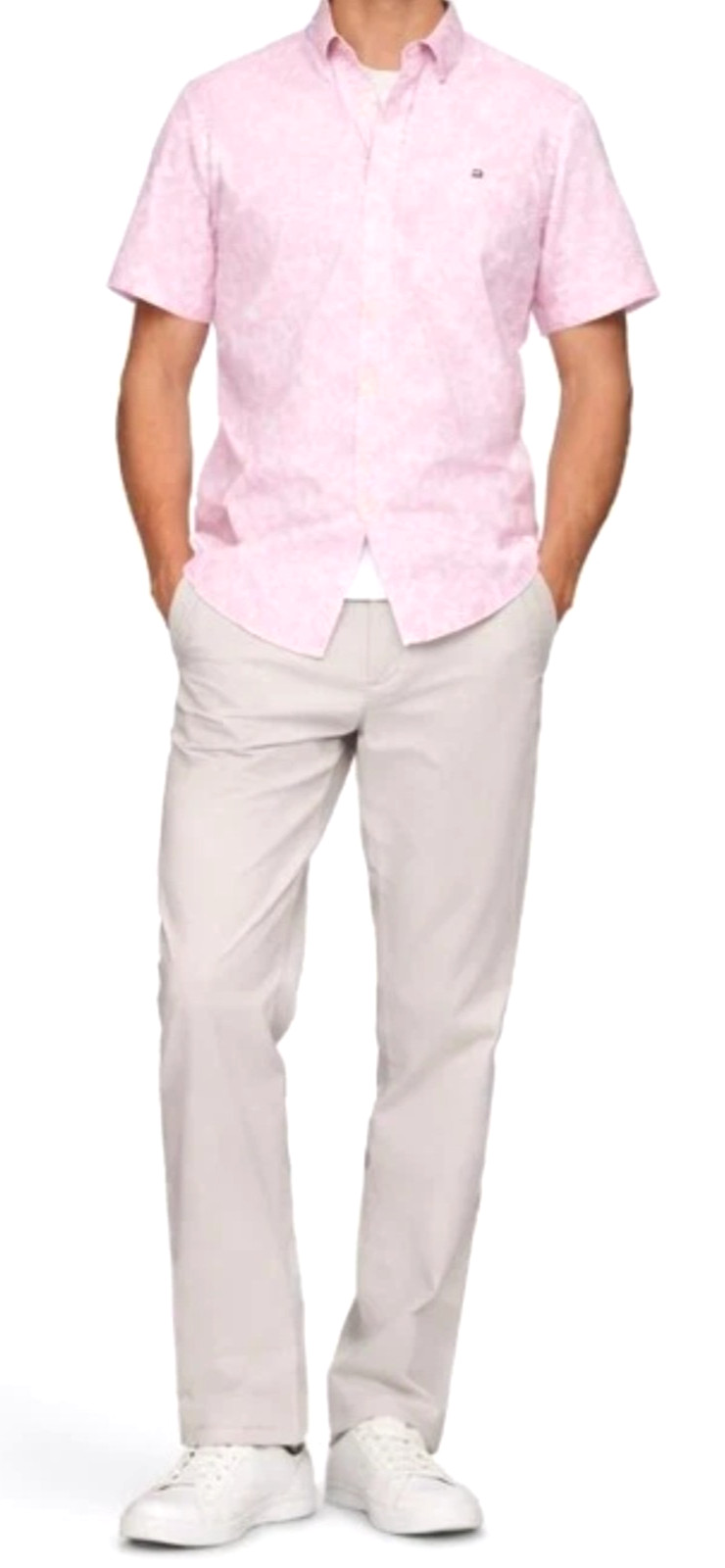 NEW TOMMY HILFIGER, MEN’S XXL, PINK FLORAL BUTTON-UP COTTON SHIRT, MSRP $69.50!