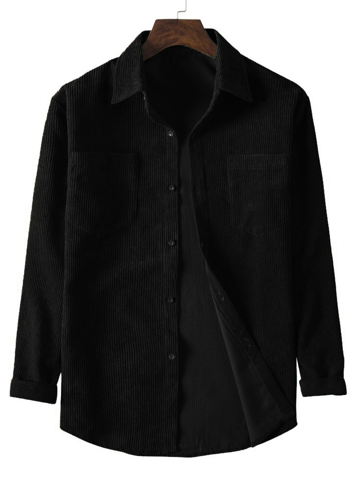 Men’s Casual Long-sleeved Corduroy Solid Color Lapel Shirt New