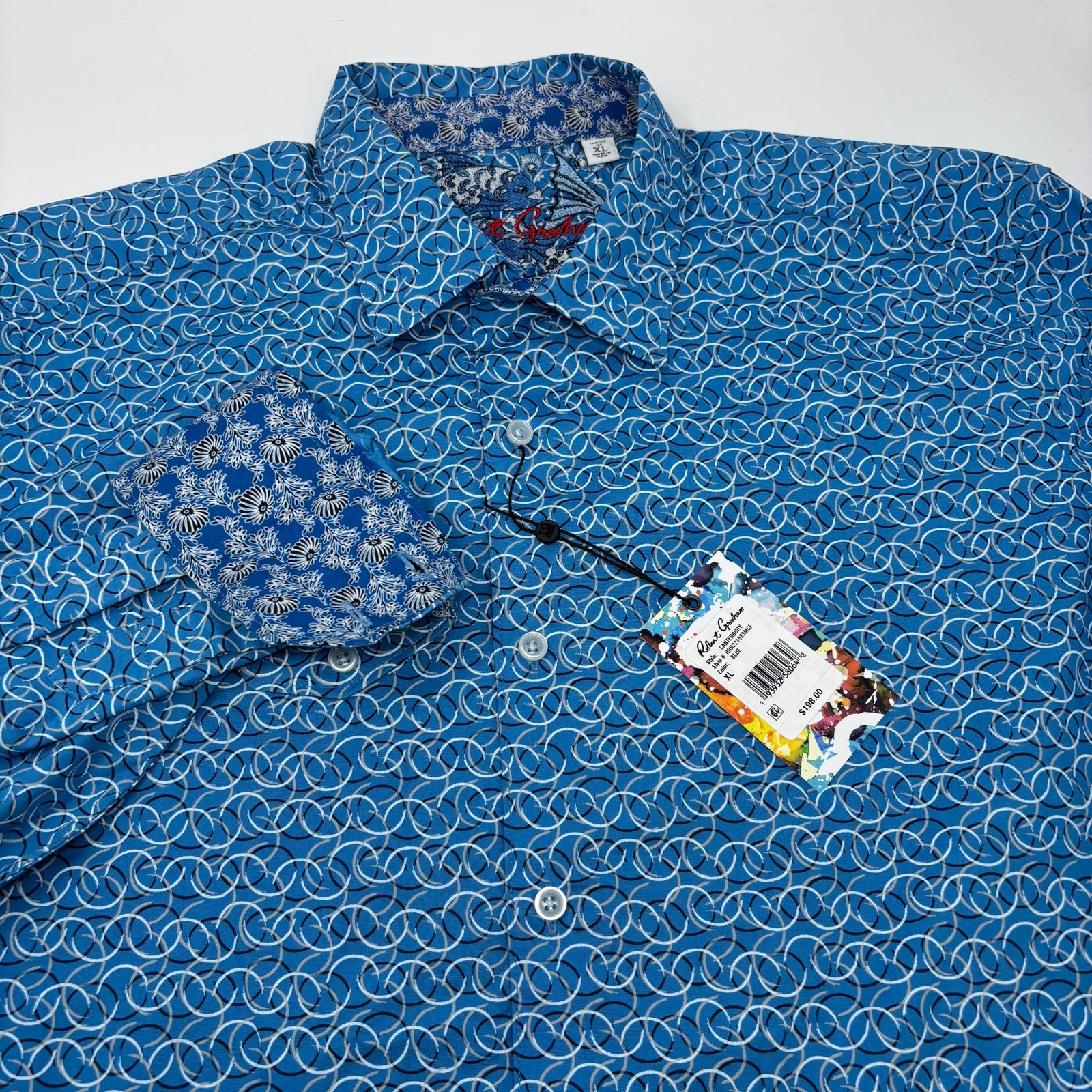 Robert Graham XL Blue Circle Pattern Flip Cuff Long Sleeve Button Up Shirt NWT