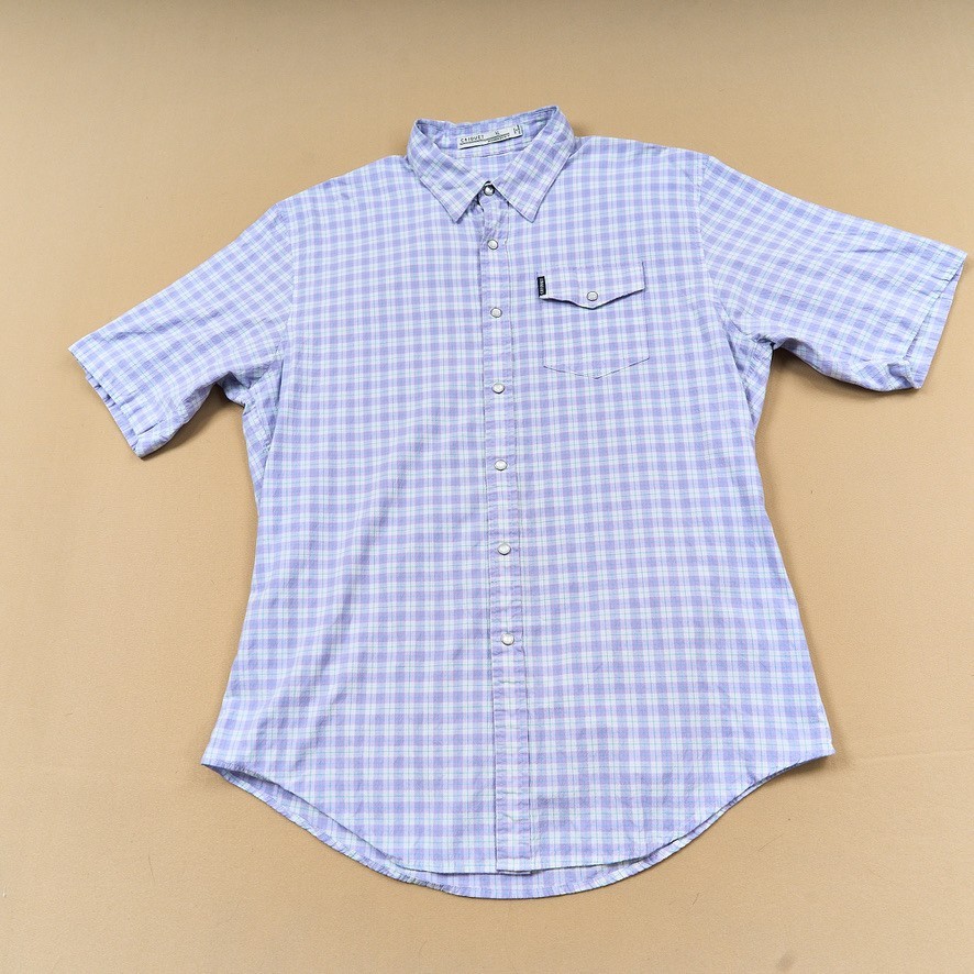 Criquet Short Sleeve Shirt Mens XL Purple Check Pearl Snap Button Up