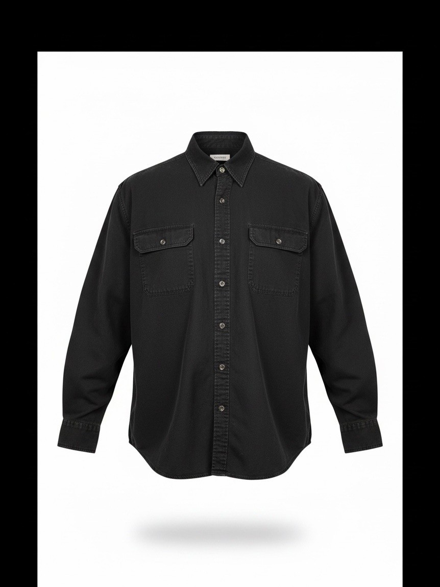 Men’s Wrangler Black Button-Up Work Shirt with Dual Chest Pockets
