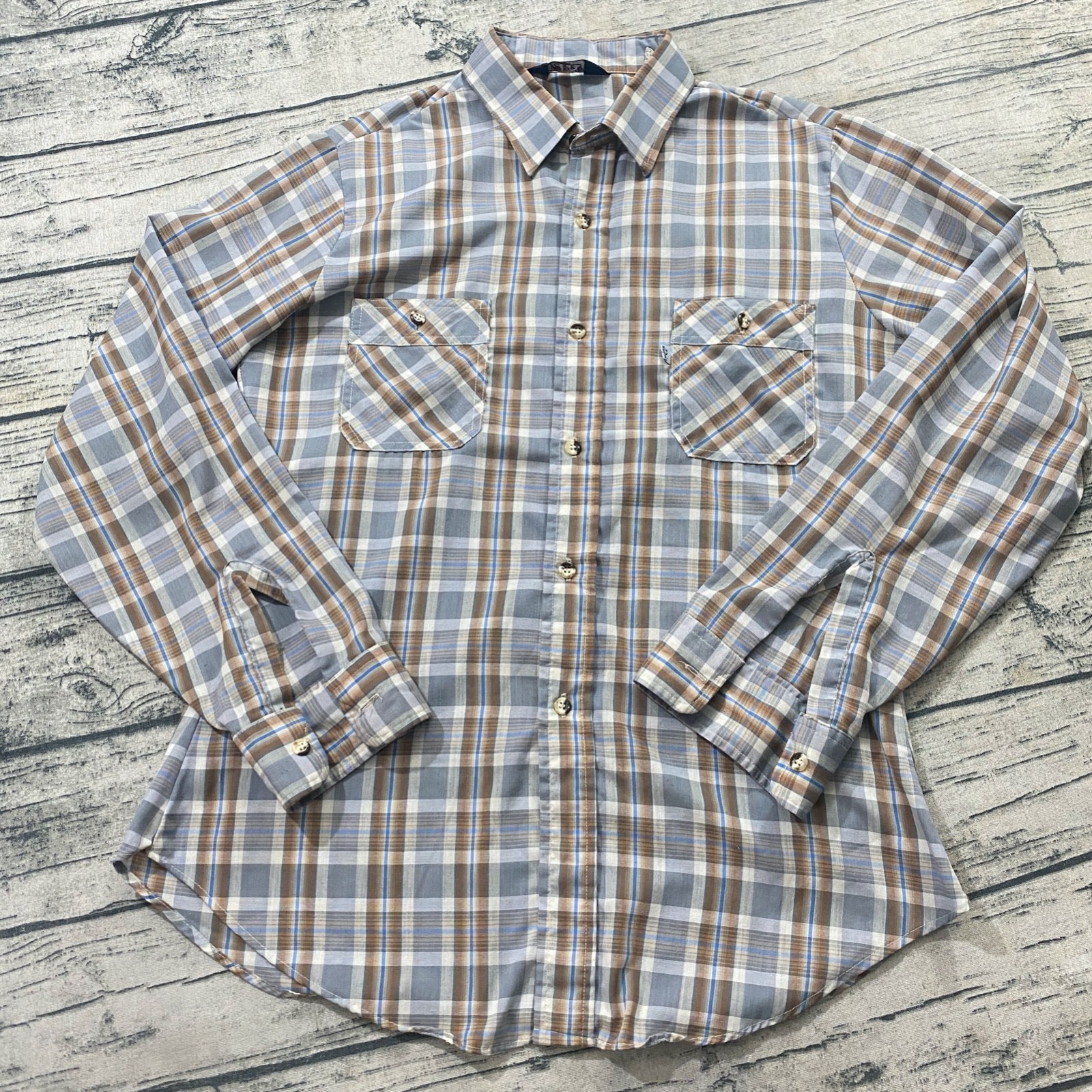 Levis Vtg 70s Thin Button Front Shirt Tartan Plaid Western Earth Tone (Fits M/L)