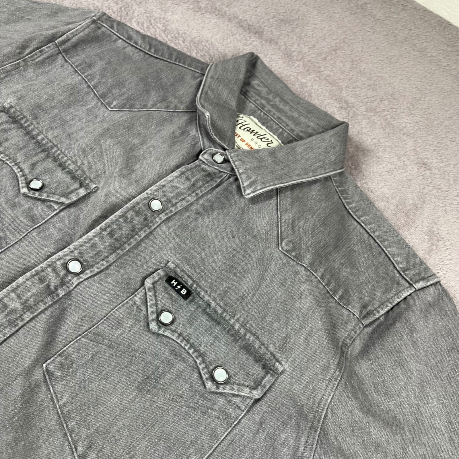 Howler Brothers Dust Up Denim Western Shirt Jovi Grey Wash Snap Front Mens M 125