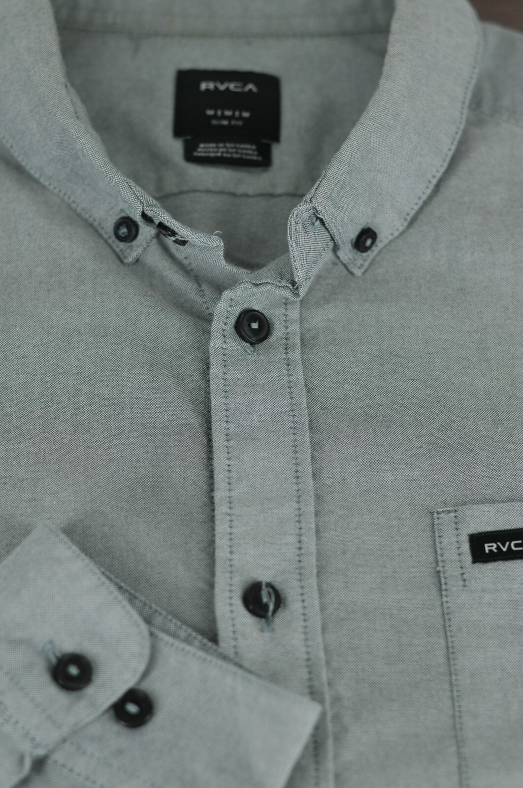 RVCA Men’s Gray Broadcloth Cotton Casual Shirt M Medium