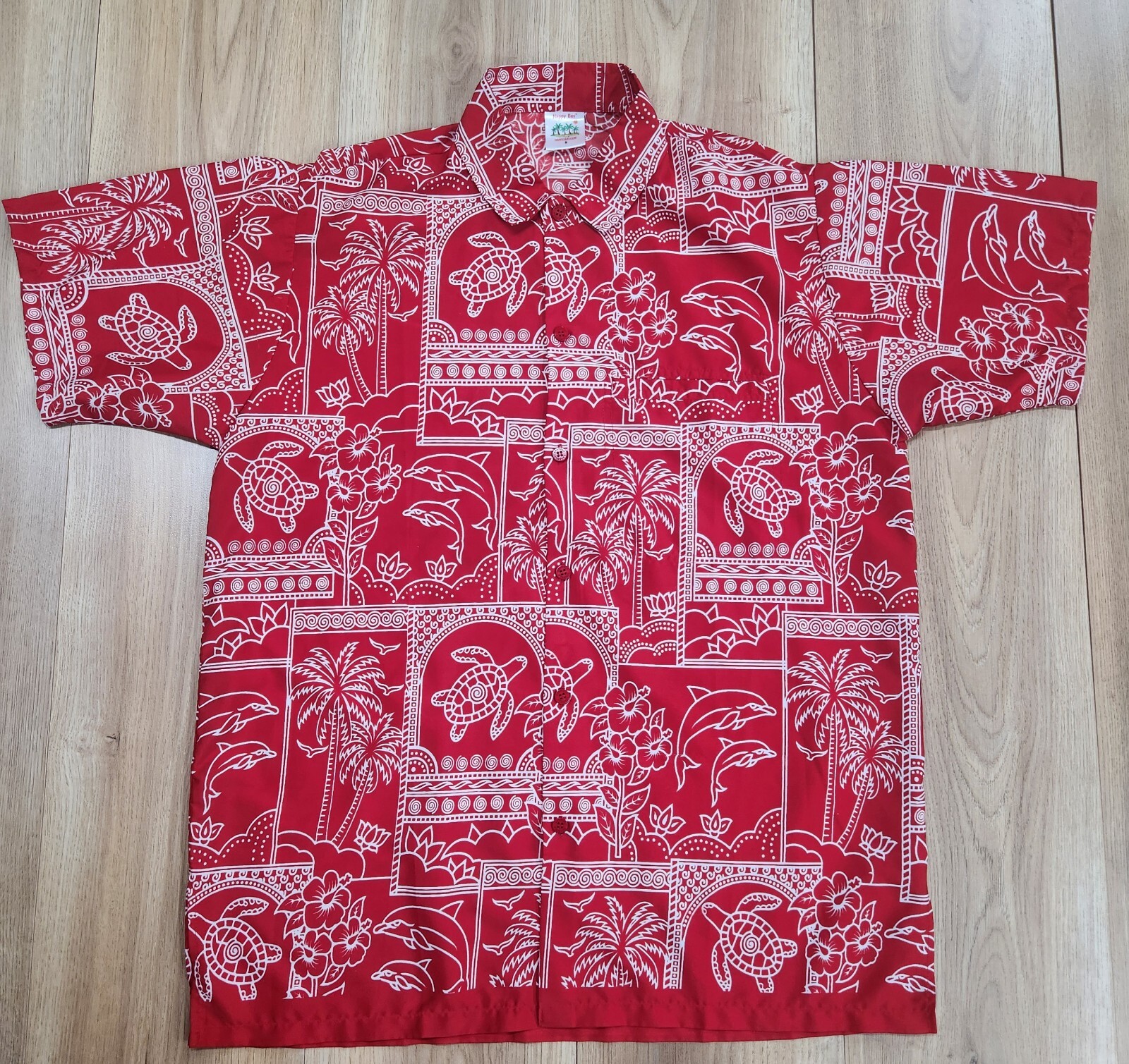 Happy Bay Button-Down Shirt Mens Sz Small, Hawaiian Themed, Ultra Lightweight