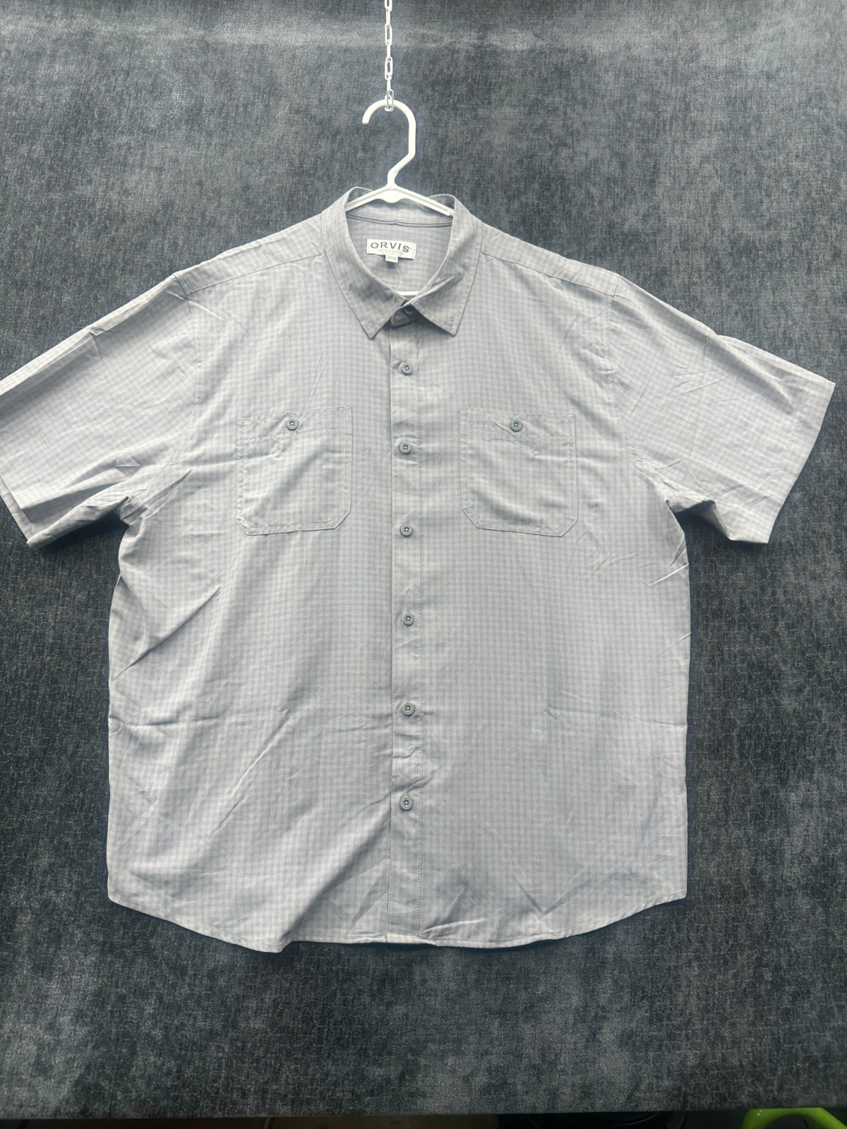 Orvis Shirt Men 2XL Gray Plaid Woven Relaxed Fit UPF 30 Sun Protection Button Up