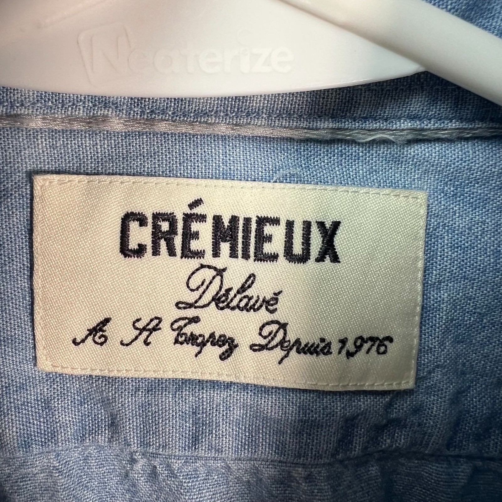 Crémieux Mens Medium Light Indigo Bleach Wash Chambray Shirt Military Button-Up