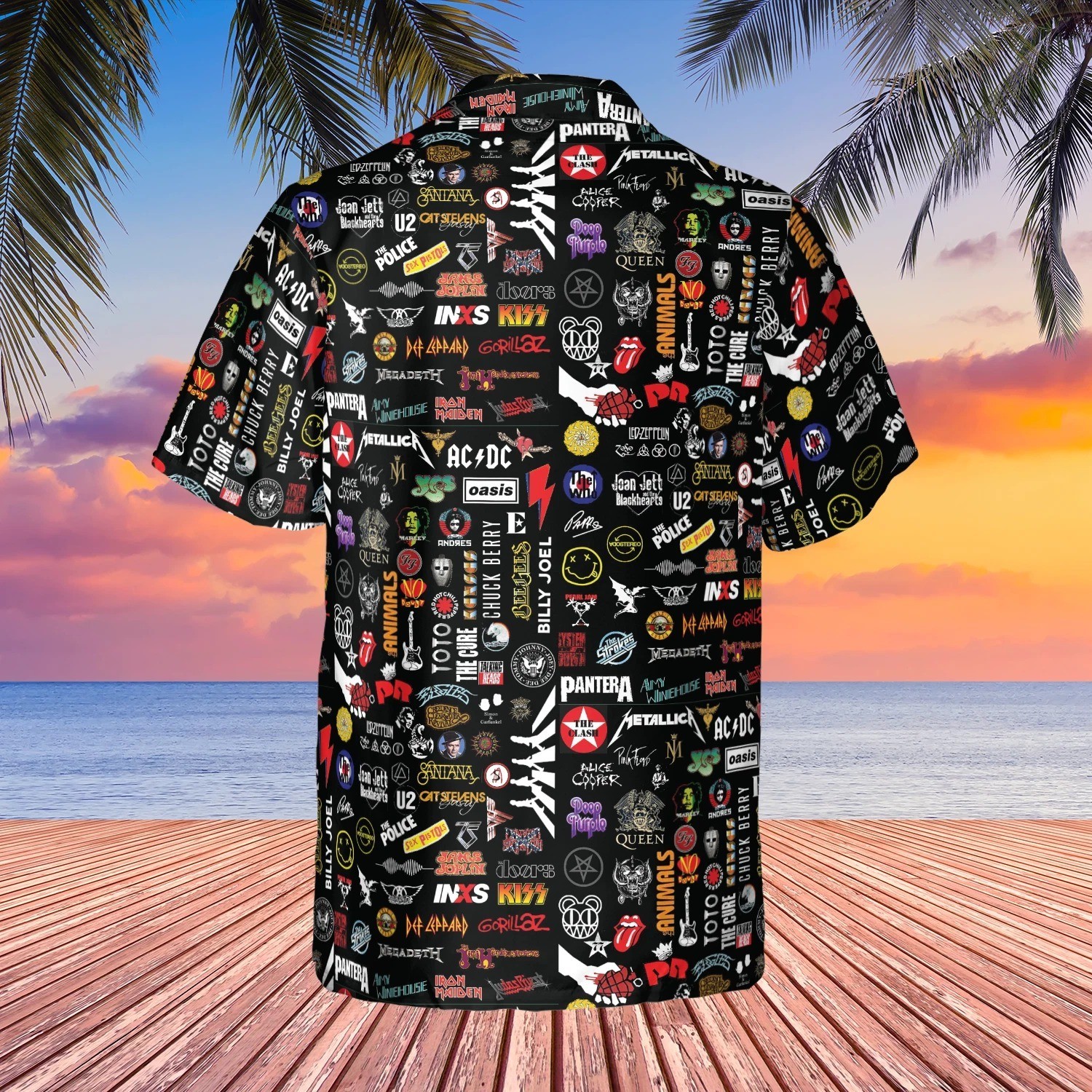 80s rock band hawaiian shirt, retro music t shirt Full size