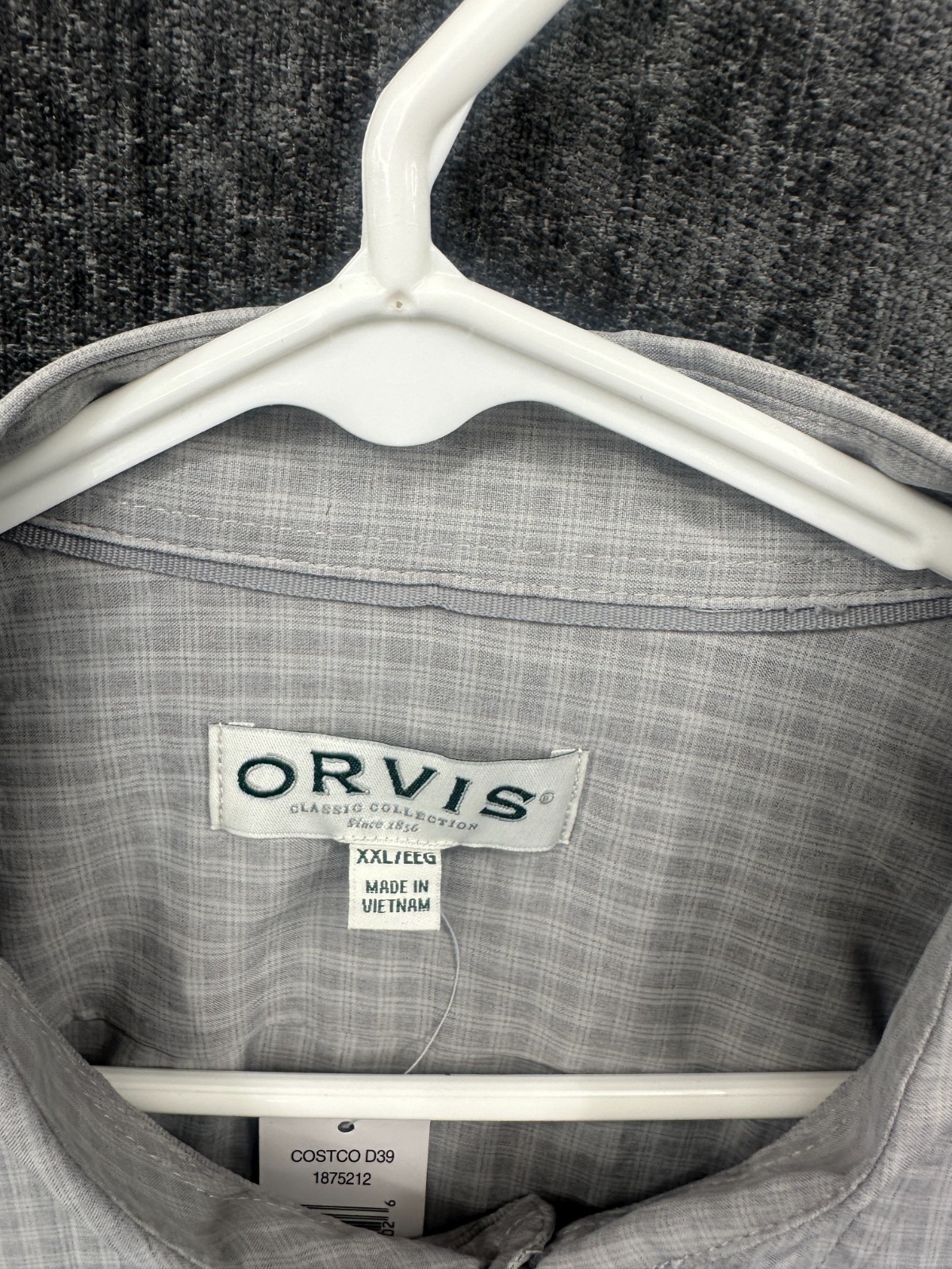Orvis Shirt Men 2XL Gray Plaid Woven Relaxed Fit UPF 30 Sun Protection Button Up