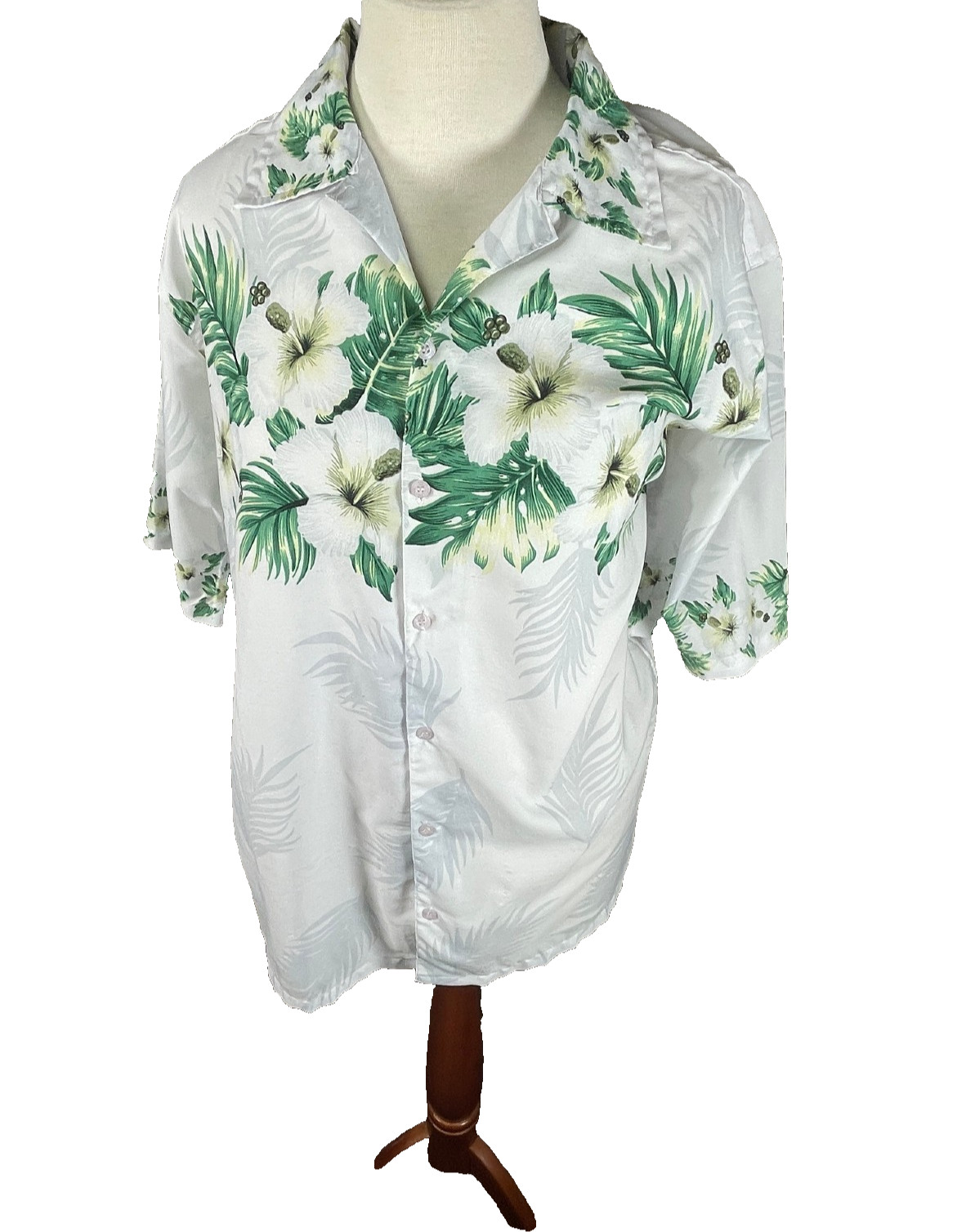 Dolphino Collection Mens Shirt Large Floral Leaves Side Slit Collared Hawaiian