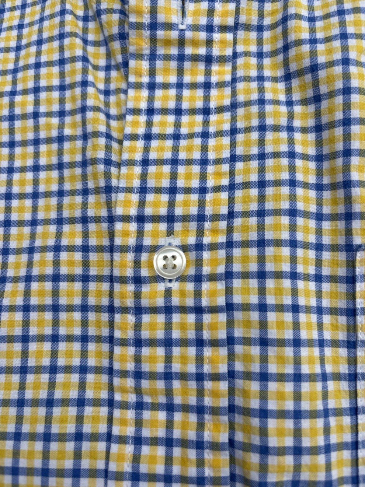 Tommy Hilfiger Men’s Large Blue Yellow Gingham Check Short Sleeve Button Down