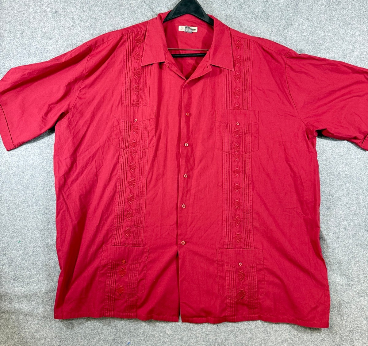 Foxfire Guayabera Wedding Shirt Mens 4XT Red Embroidered Four Pocket Button Up