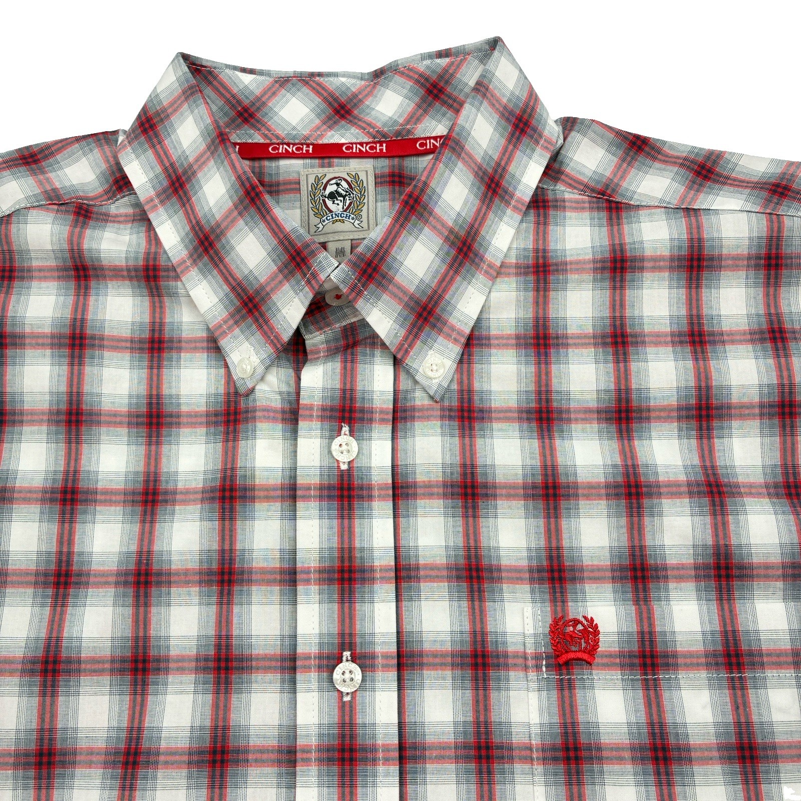 Cinch Western Shirt Mens M Red Gray White Plaid Short Sleeve Button Down NWT