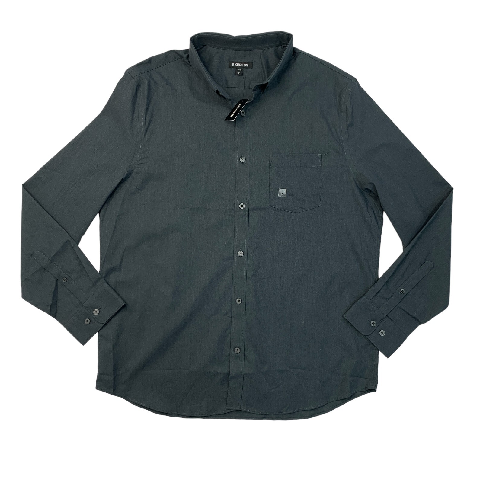 Express Button Down Shirt Mens L Charcoal Gray Cotton Nylon Blend Long Sleeve