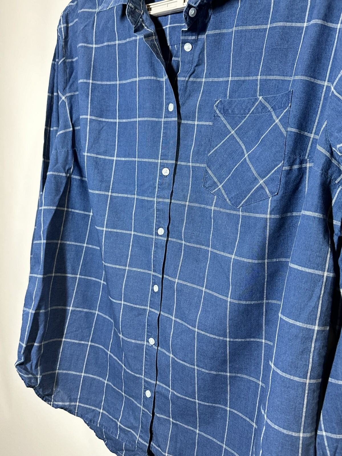 A New Day Womens’ Plaid Button Down Long Sleeve Lapel Shirt Top XXL Blue Plaid