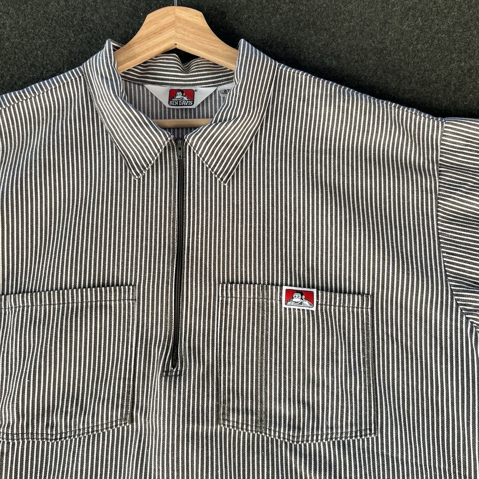 Vintage Ben Davis Shirt Mens 2XL Striped Made in USA Short Sleeve Workwear Zip