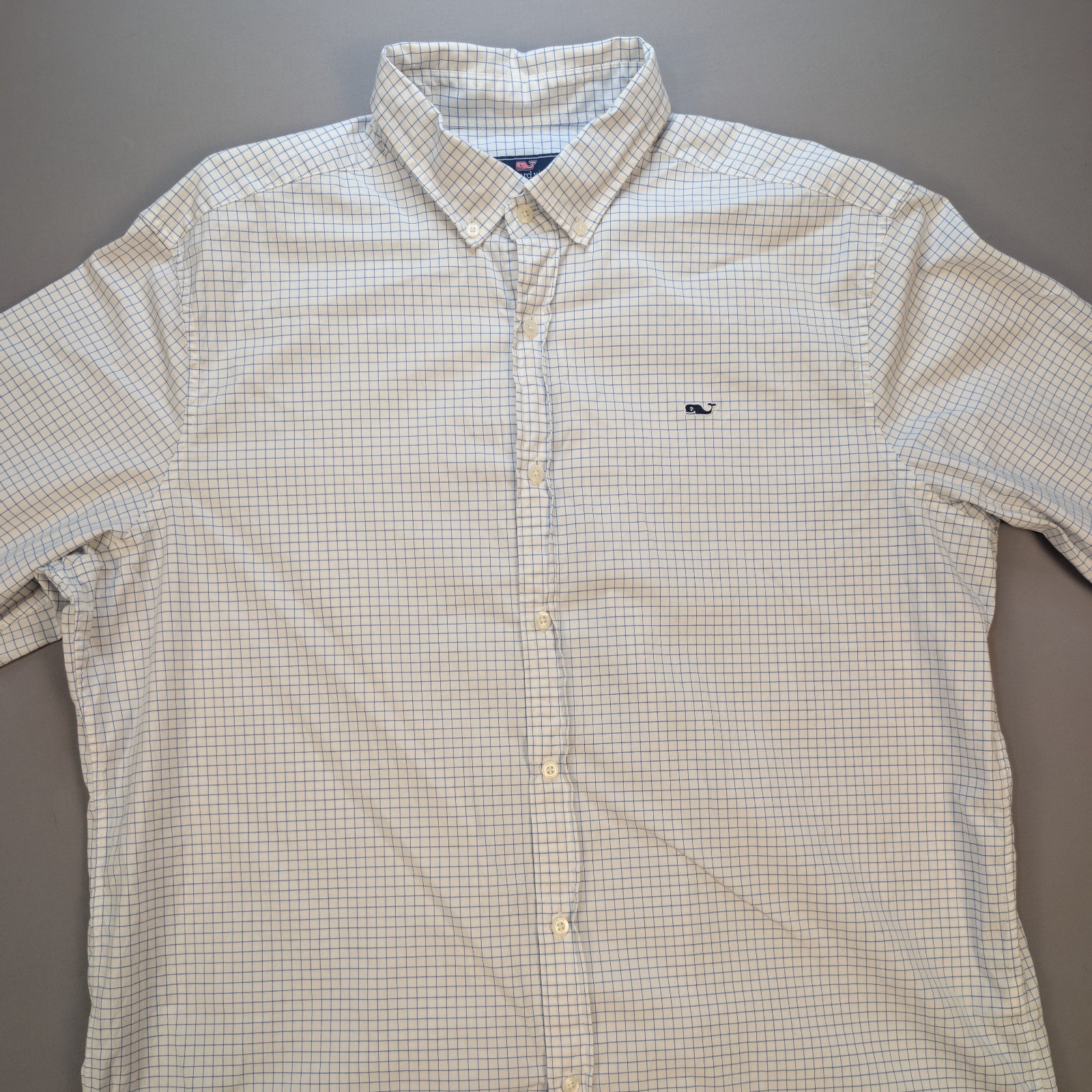 Vineyard Vines Classic Fit Whale Shirt XL White Blue Tattersall Cotton