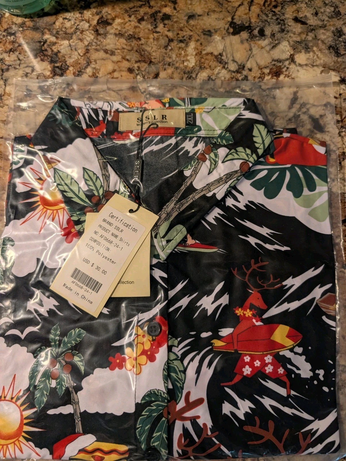 SSLR Womens Hawaiian Christmas Palm Trees Boat Tiki Reindeer Tropical Shirt 2XL