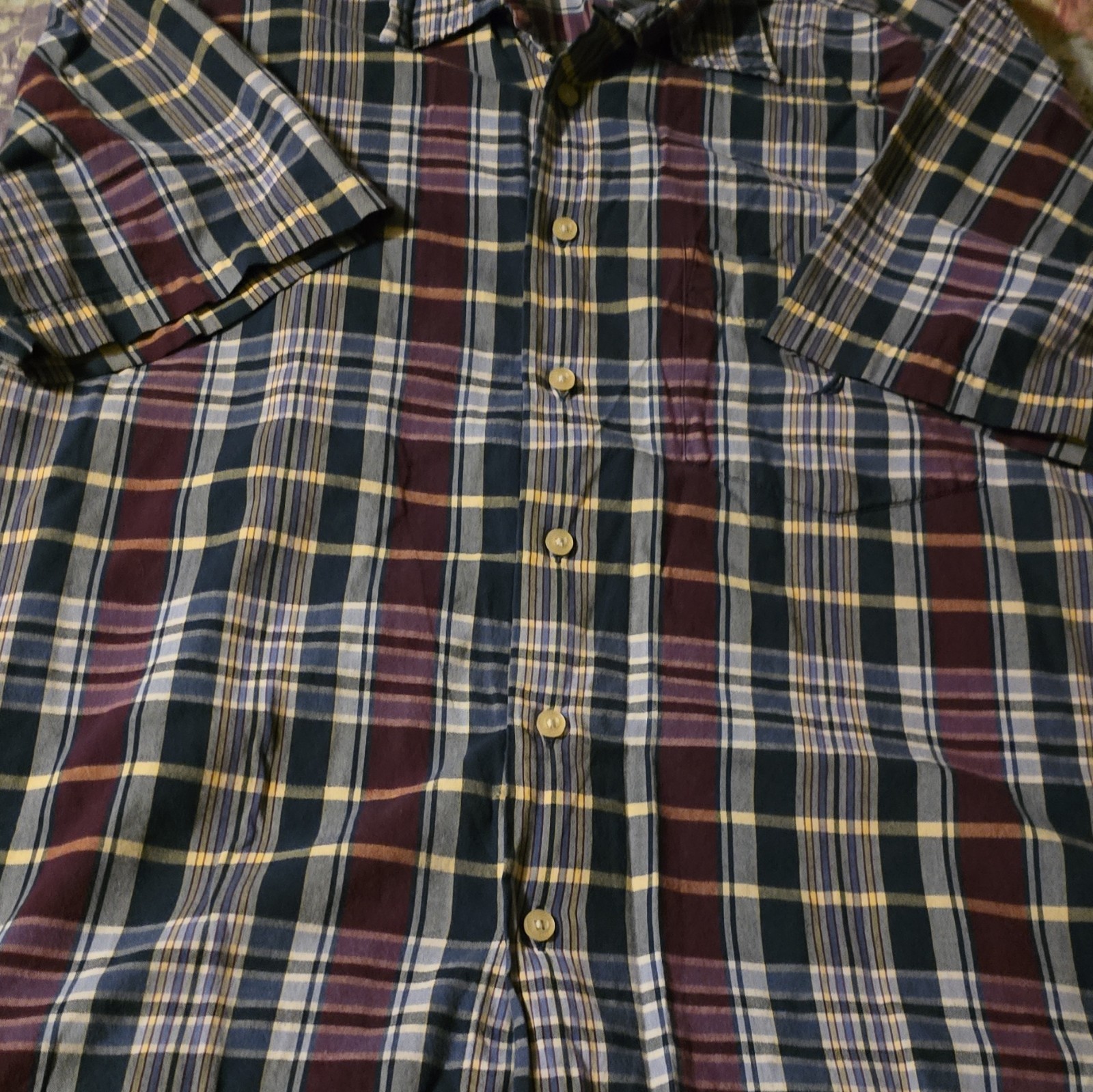 Nautica Men’s XL Madras Woven Short Sleeve Button-Up Point Collar Plaid Blue