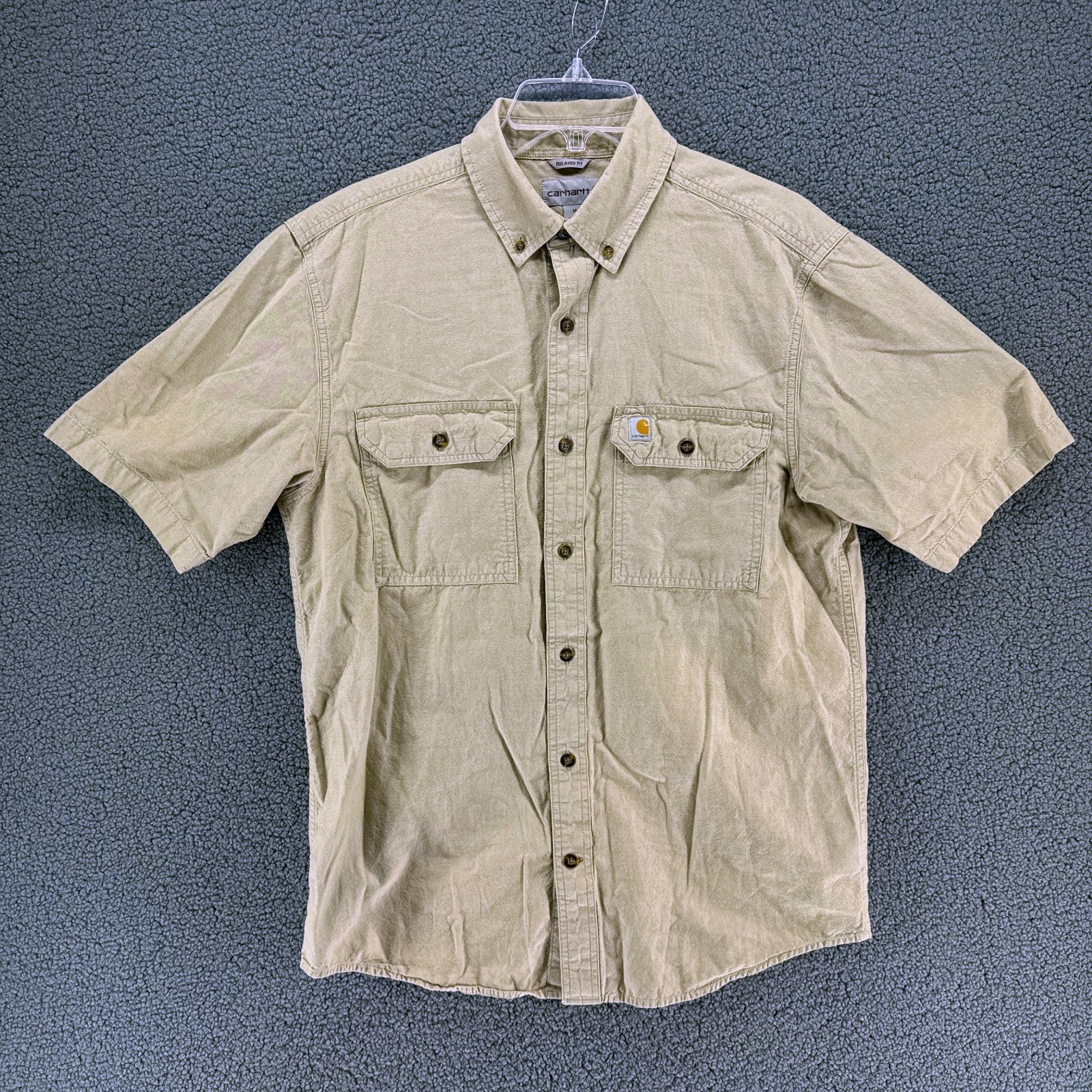Carhartt Button Shirt Men M Chamray Relaxed Fit Brown Tan Short Sleeve S200