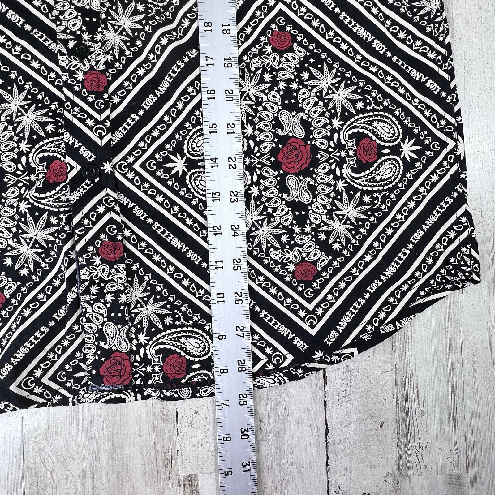 Eighty Eight Button Up Shirt Short Sleeve Black White Red With Hidden Pot Leaf